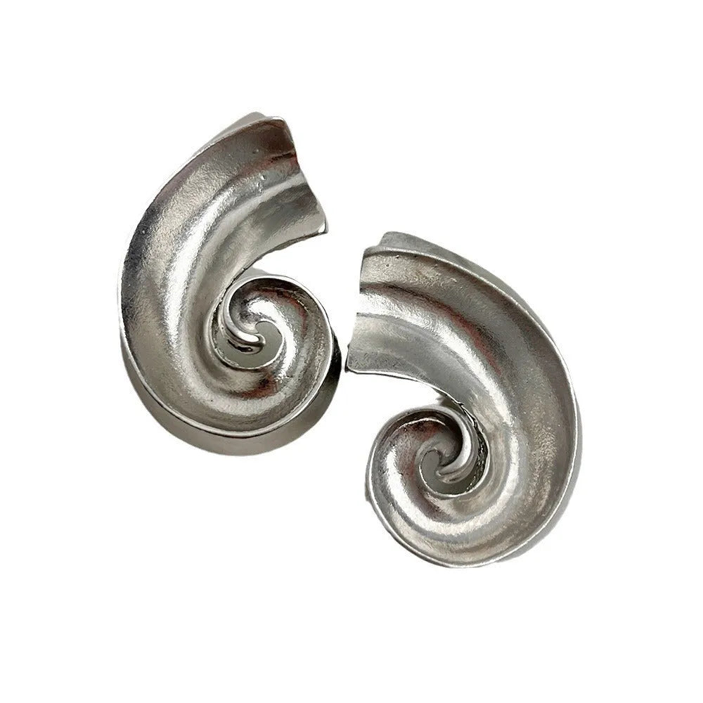 Geometric alloy ear studs with gold or silver electroplated finish measuring 5cm