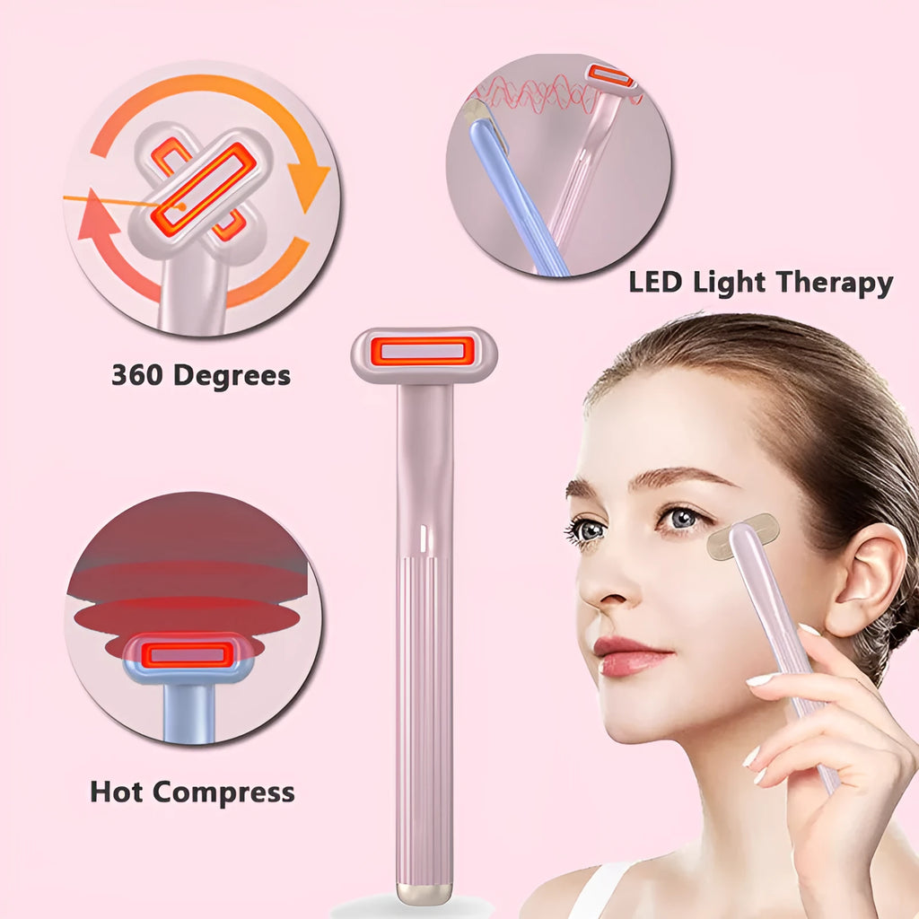 360 degree rotary eye massage wand with red LED light and microcurrent in purple colour