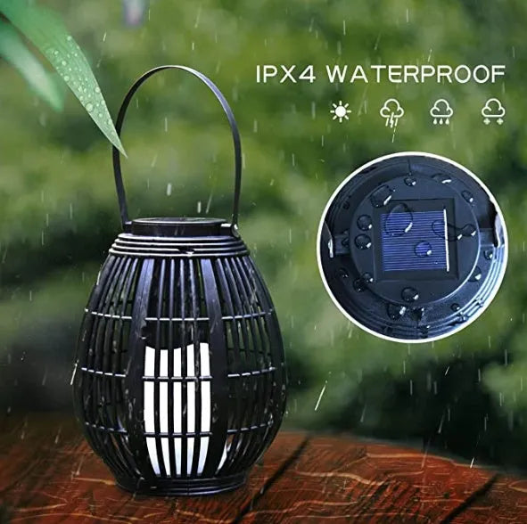Solar retro rattan garden light with oval design for patio decoration