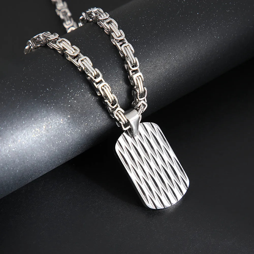 Men's titanium steel water ripple geometric pendant necklace on adjustable Emperor Chain