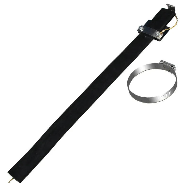 Black car electrostatic belt with a coiled copper wire grounding chain, measuring 370 mm in length.