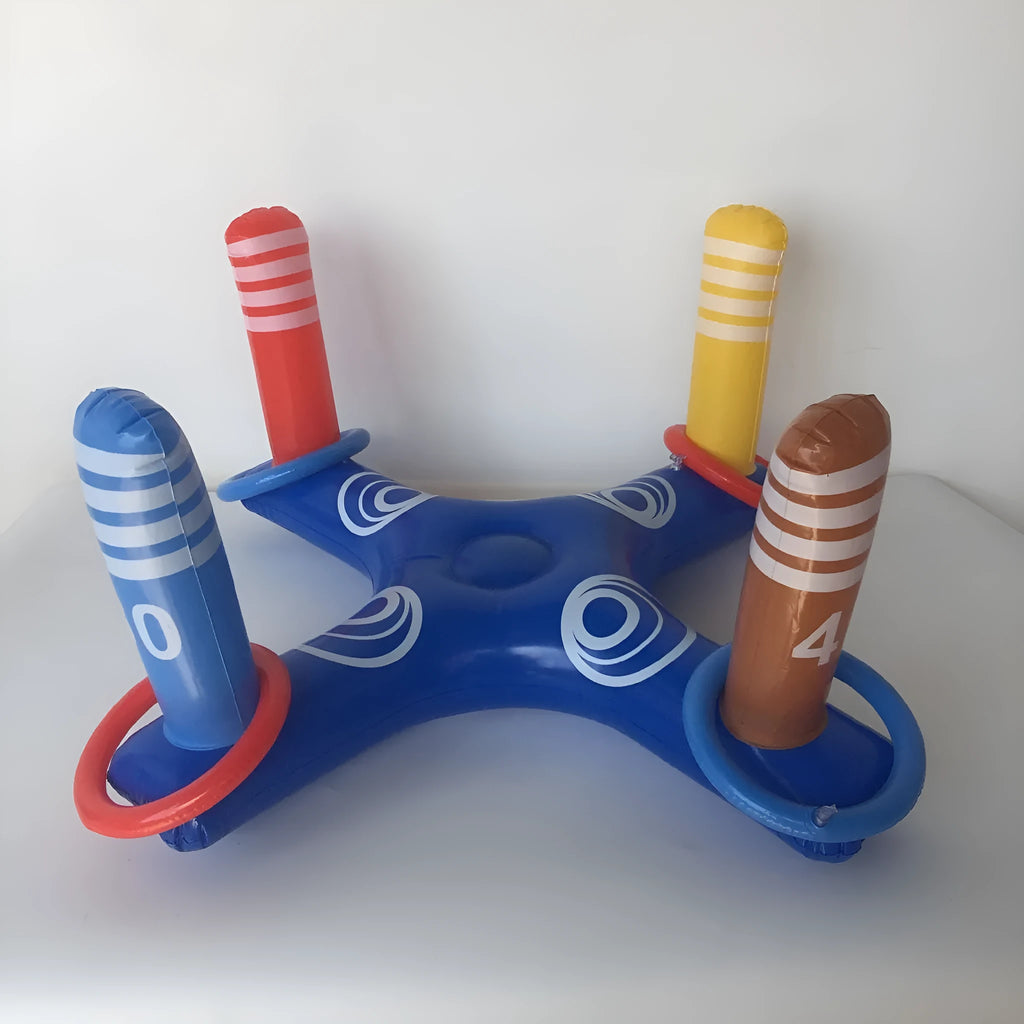 Inflatable ferrule toys set in blue and green PVC rings for parent-child throwing game