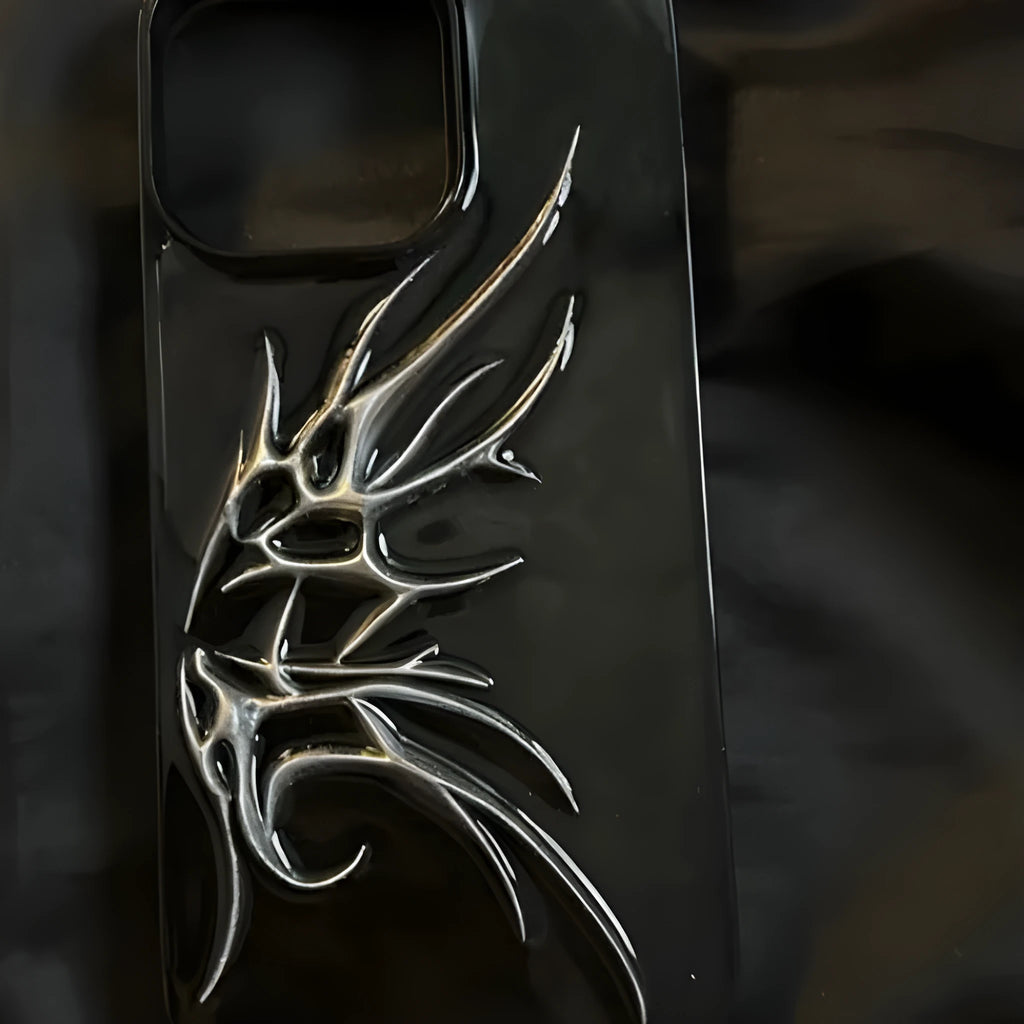 Protective iPhone case with three-dimensional blooming wings design in blurred wings colour