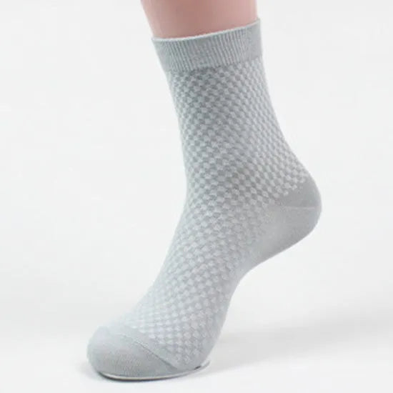 Men's bamboo fibre socks with small square pattern in five colour options.