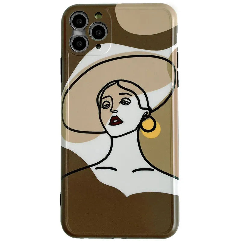 Orange yellow iPhone case with cartoon line painting design for Apple iPhone models
