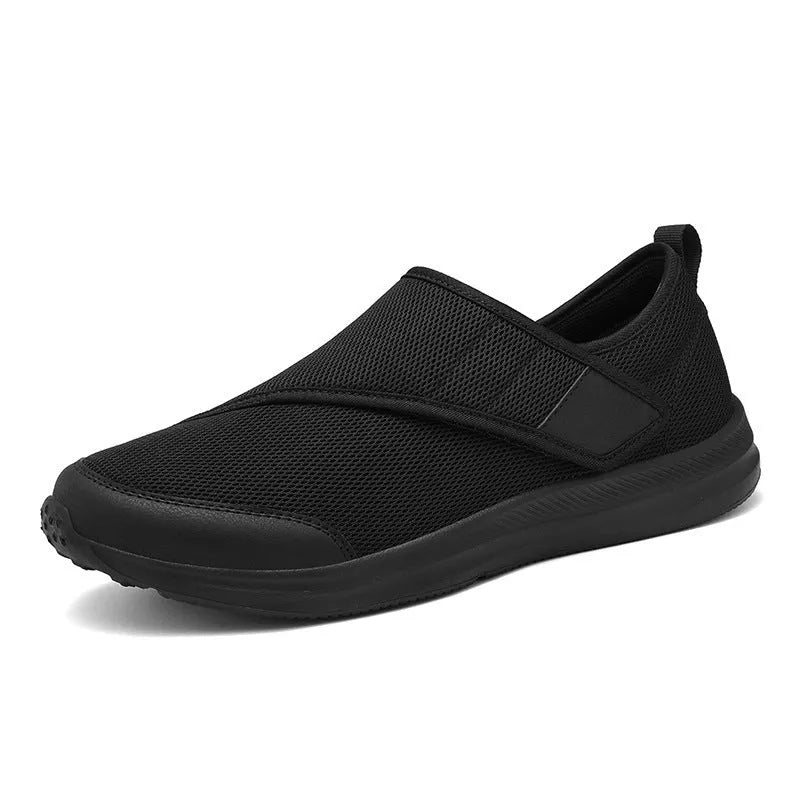 Outdoor walking shoes with mesh upper and velcro fastening in black, grey, blue or wine red colours