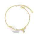 Women's silver bracelet with peace buckle clasp and white chalcedony gemstones in gold finish