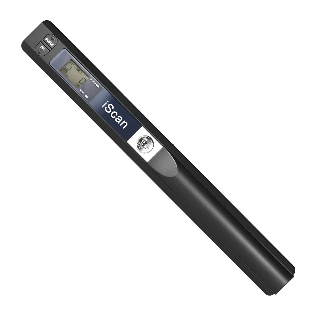 Handheld USB scanner in five colour options: black, blue, green, red, and silver with plastic housing