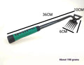 Carbon steel garden rake with green steel handle, available with 5 or 6 teeth and 3cm or 3.5cm pitch