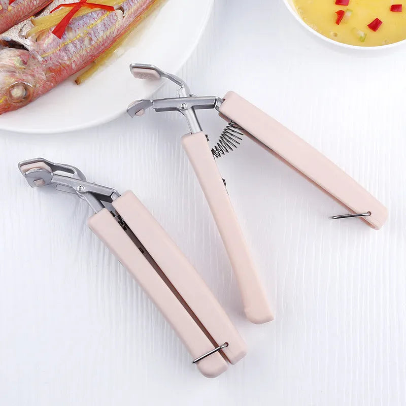 Creative kitchen gadget stainless steel tray holder with thickened plate and non-slip chuck in blue
