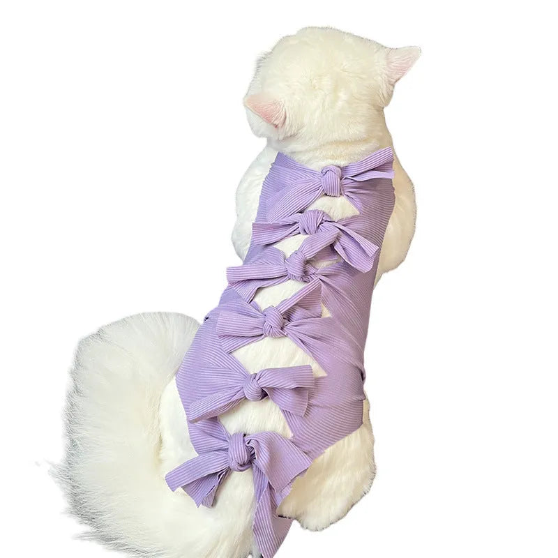 Lace-up polyester cat sterilisation clothing shown in blue, with size and colour options displayed.
