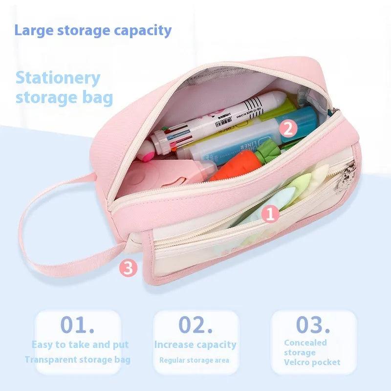 Large capacity Oxford cloth stationery bag in Korean style with school supplies inside