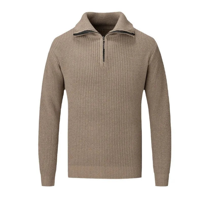 Men's slim fit solid colour pullover sweater in a grey shade, laid flat.