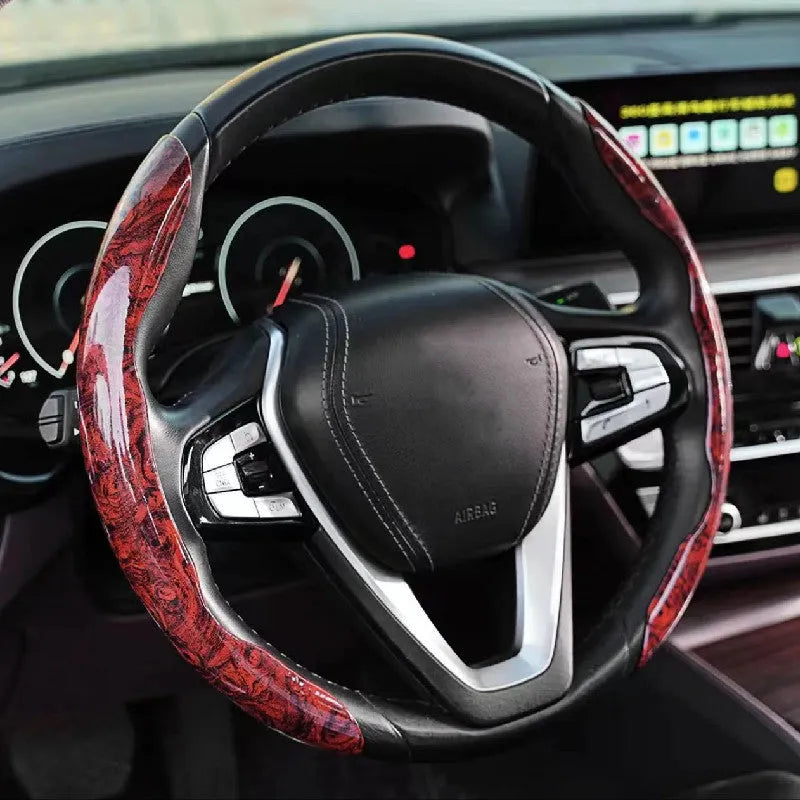 Artificial leather steering wheel sleeve in crystal brown colour, sized for a 38cm diameter wheel.