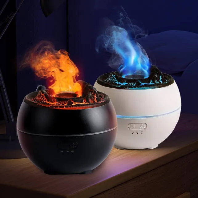 White round desk aroma diffuser humidifier with timer buttons and USB cable