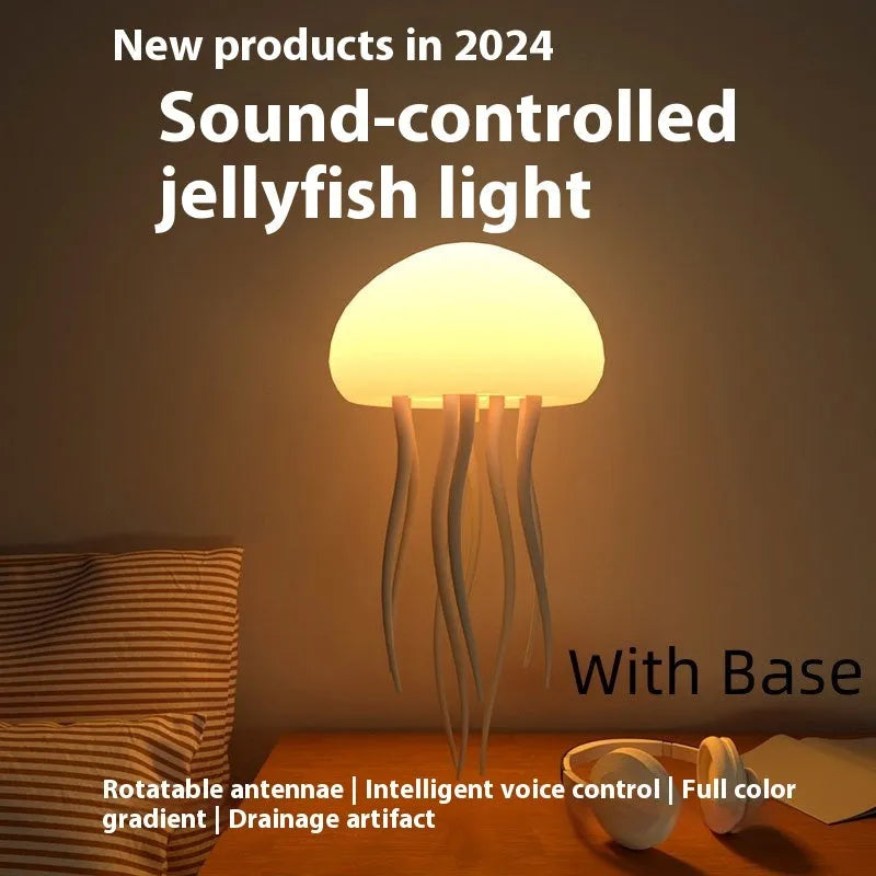 Jellyfish-shaped LED mood lamp with adjustable tentacles and colour-changing bubble effects