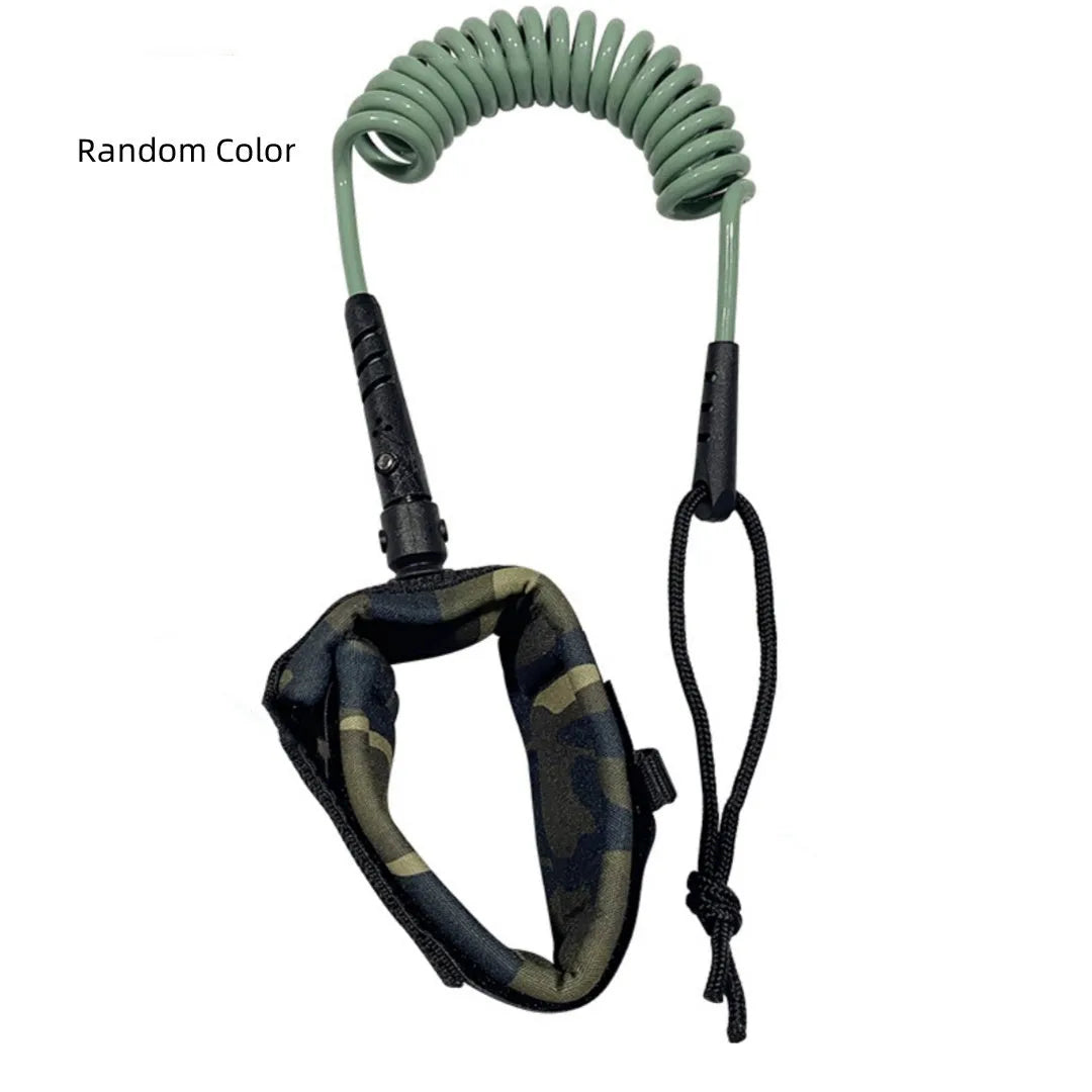 High elasticity surfboard hand holding rope on a plain background.