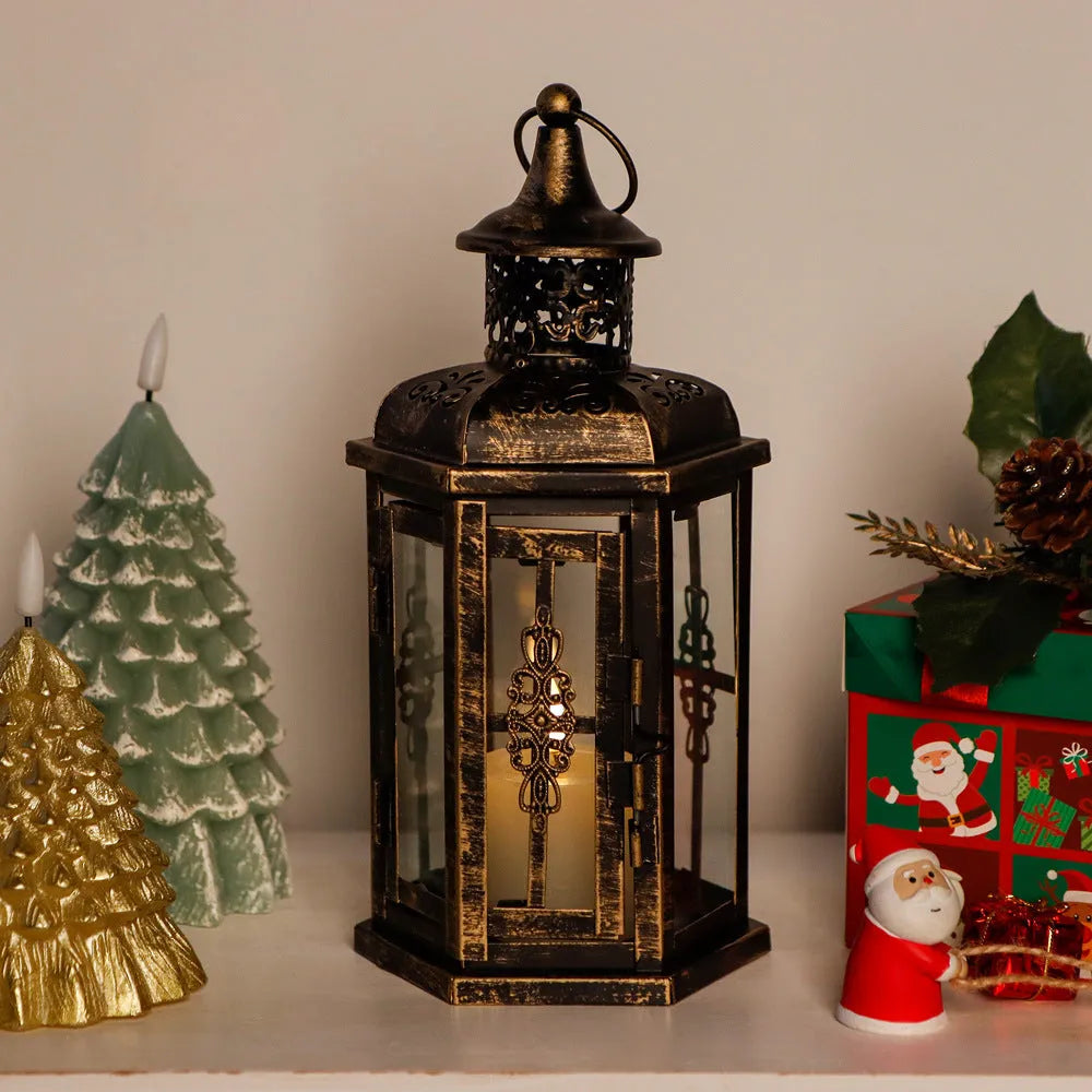 Black retro metal and glass candle holder for home, hotel, restaurant and gift decoration