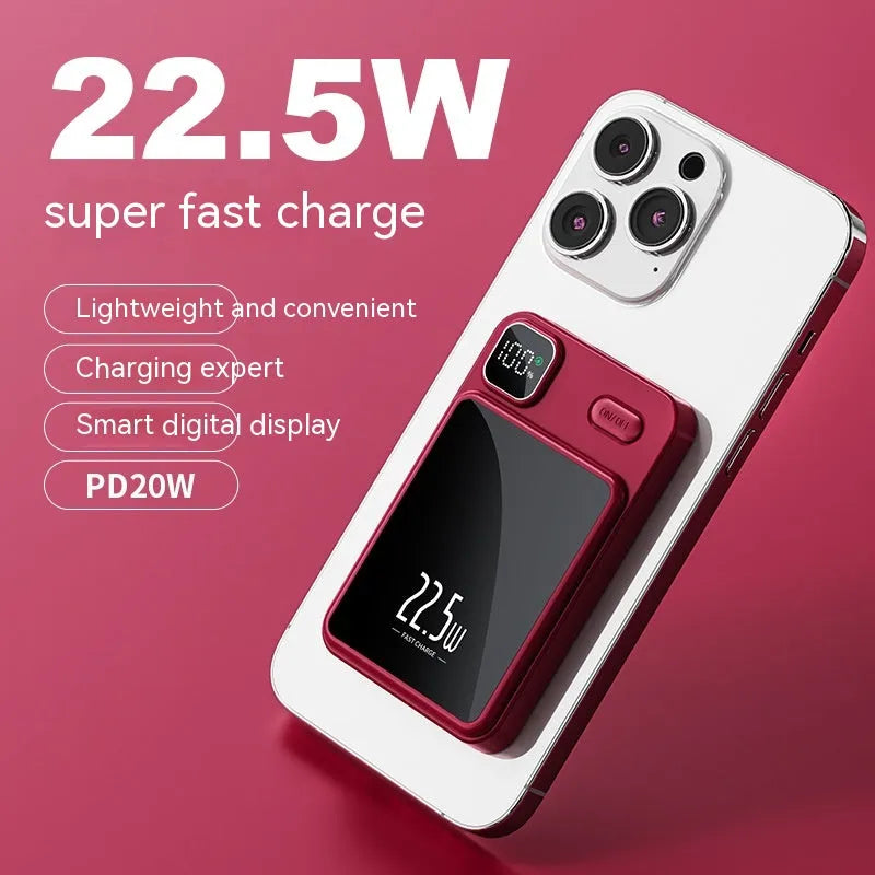 Magnetic power bank 20000mAh in black plastic shell with compact design