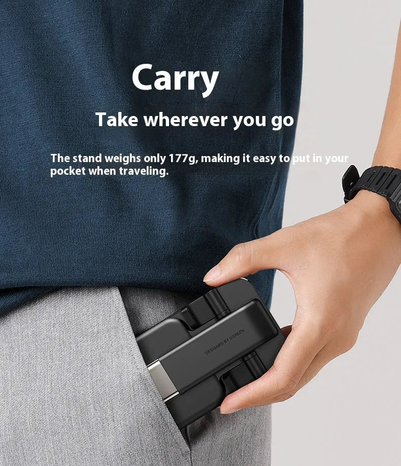 Black foldable PC ABS desktop phone bracket for 4-7.2 inch devices with lifting stand