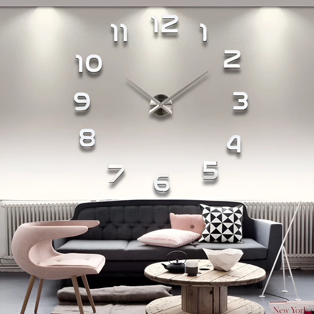 Silver round acrylic DIY wall clock for living room or office