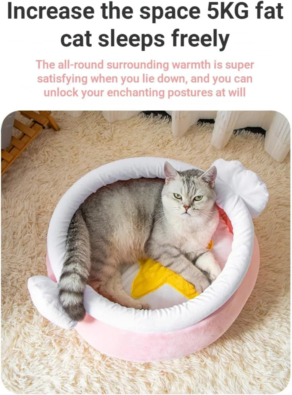 Pink honey pot shaped cat sofa bed with soft interior and a removable cushion for small pets.