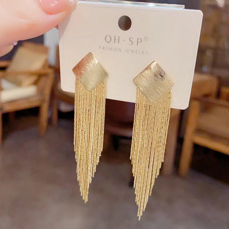 Copper geometric tassel earrings with real gold colour retention for women – simple style