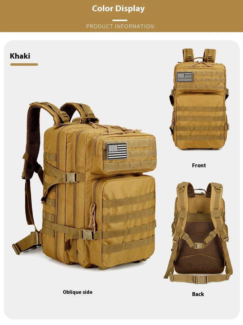 56-75L large outdoor travel waterproof backpack in oxford cloth with camouflage pattern and sewing line detail