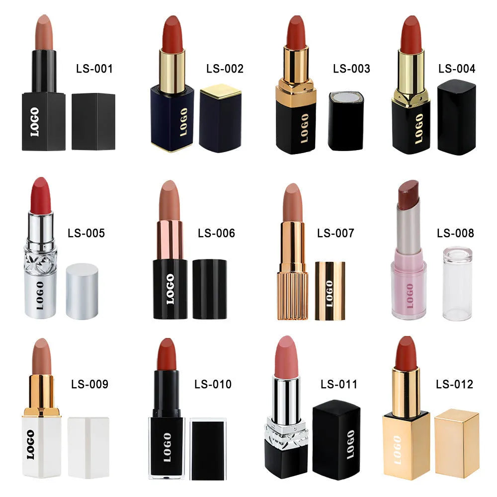 Matte finish lipstick bullet in case showing one of 24 available waterproof colour shades.