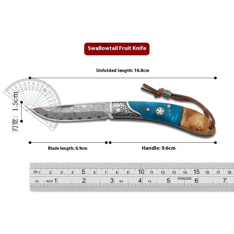 VG10 stainless steel folding pocket knife with dovetail pattern handle in blue or red colour
