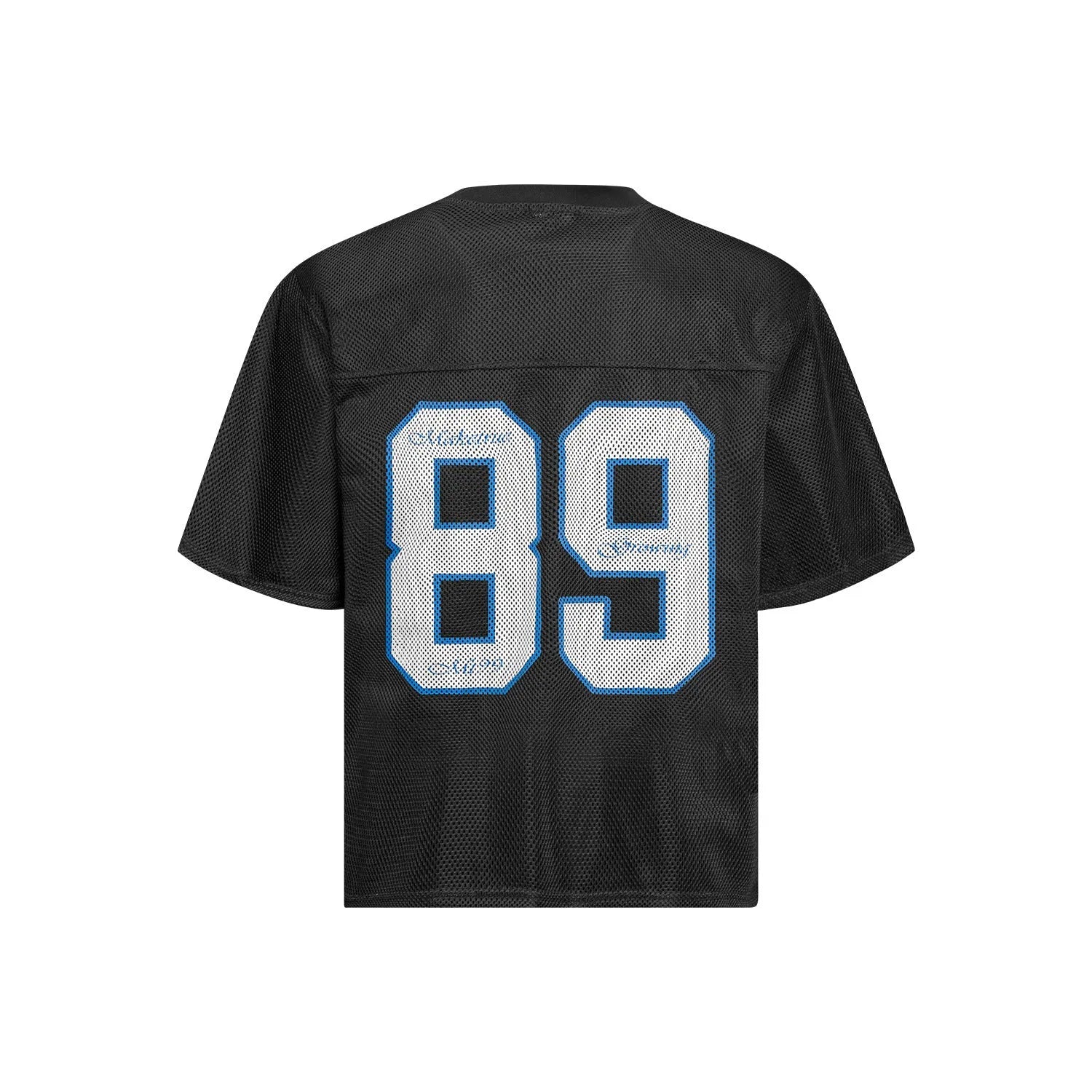 Black loose-fit casual T-shirt with white alphanumeric print design on front