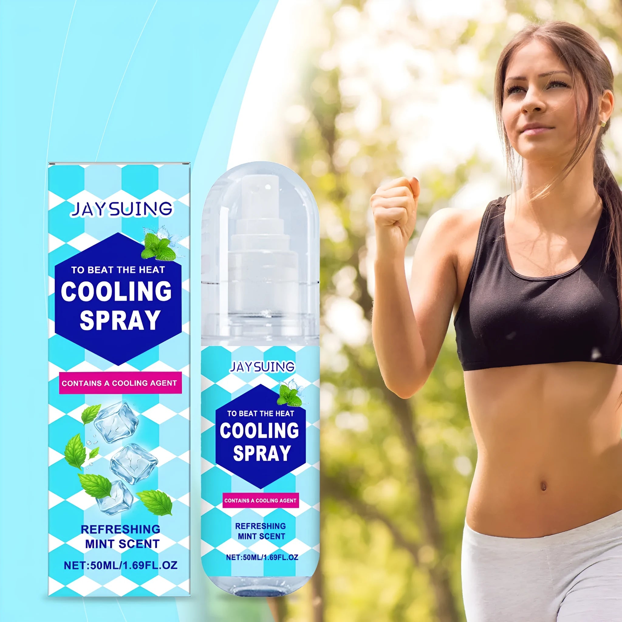 50ml cooling body spray bottle with mint extract formula for summer heat relief