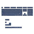 PBT two-tone blue key cap set with carved height profile, measuring 27cm x 17cm x 3cm