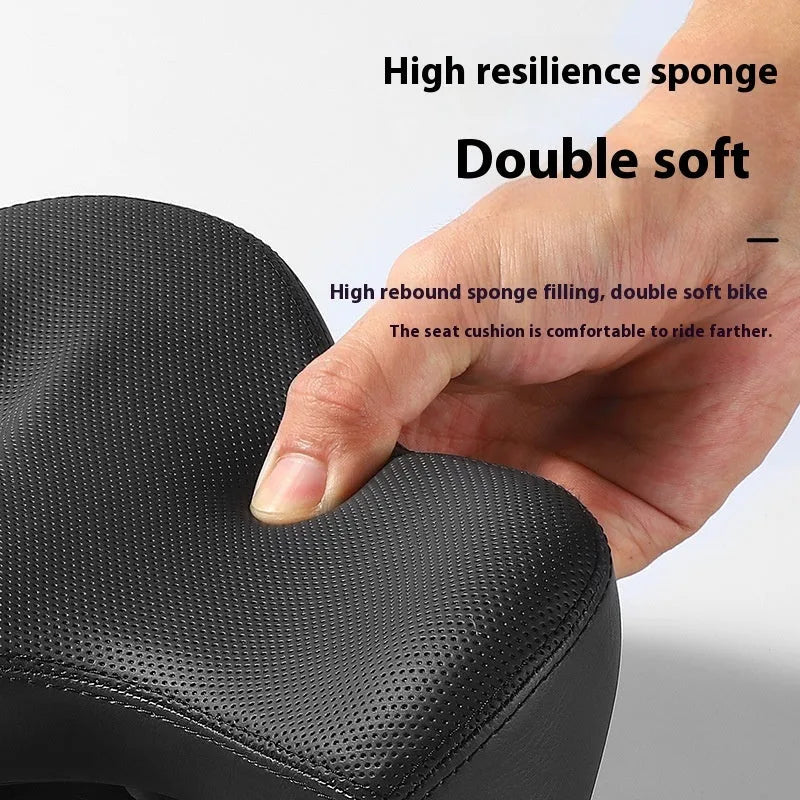 Black large thick bicycle saddle cushion made of polyurethane foam for shock absorption.