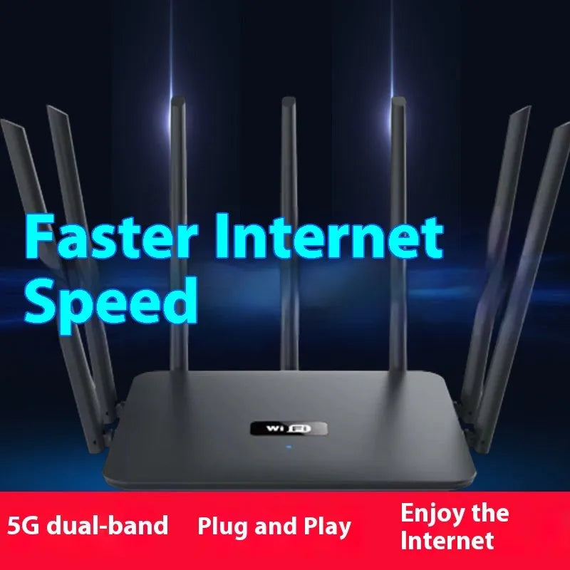 Black and white dual-frequency 5G gigabit router with multiple antennas for whole home through-wall WiFi coverage