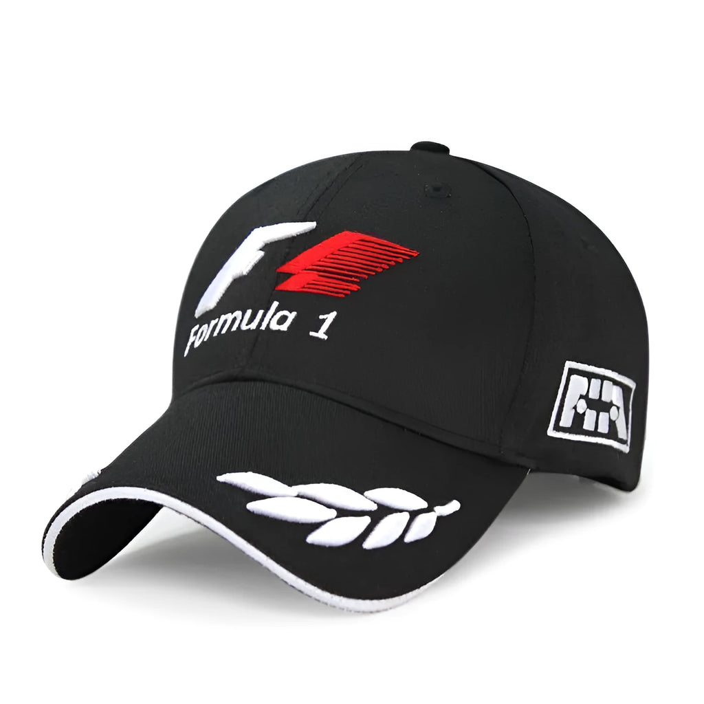 Black canvas motorcycle racing embroidery sun hat with dome top and adjustable back