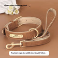 Brown double-layer leather dog collar and matching leash set on a white background.
