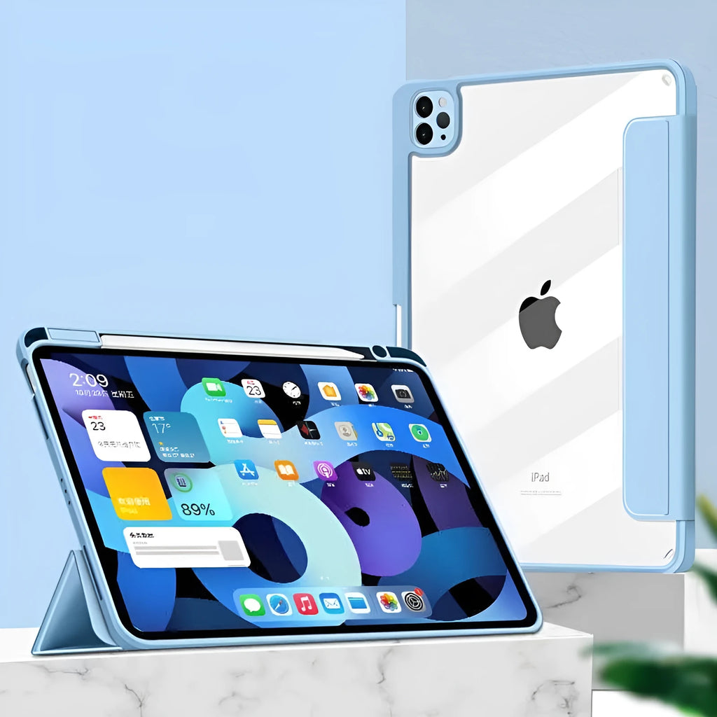 Compatible with Apple iPad magnetic split case with pen slot, lavender purple colour, slim profile on white background