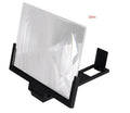 Black adjustable mobile phone stand with magnification lens holding smartphone