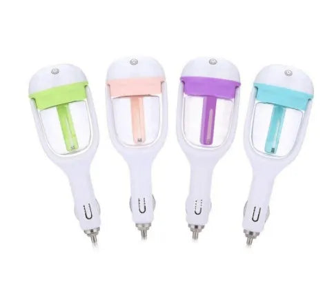 Portable car humidifier with essential oil diffuser function showing compact design for vehicle use