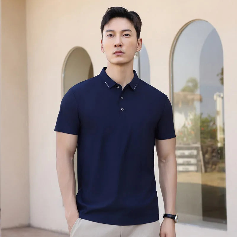 Ice silk cotton short sleeve polo shirt in solid colour, sizes S to 5XL for men and women