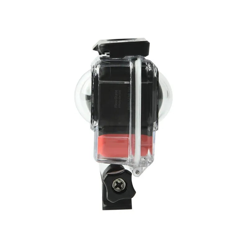 Transparent waterproof housing for Insta360 One RS camera with dimensions 9×8×4.5 cm
