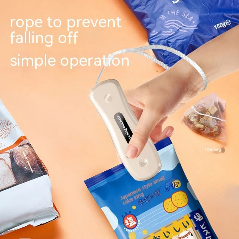 USB rechargeable mini sealing machine with magnetic patch in milky white colour