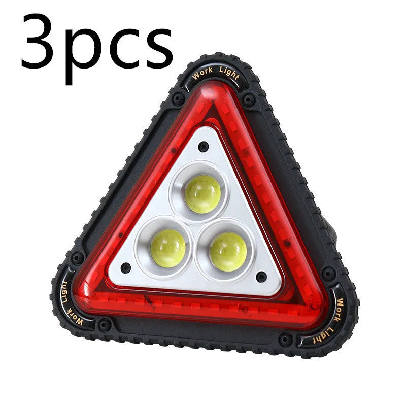 Triangular red warning light with 20W COB+LED hand-pressure rechargeable ABS casing