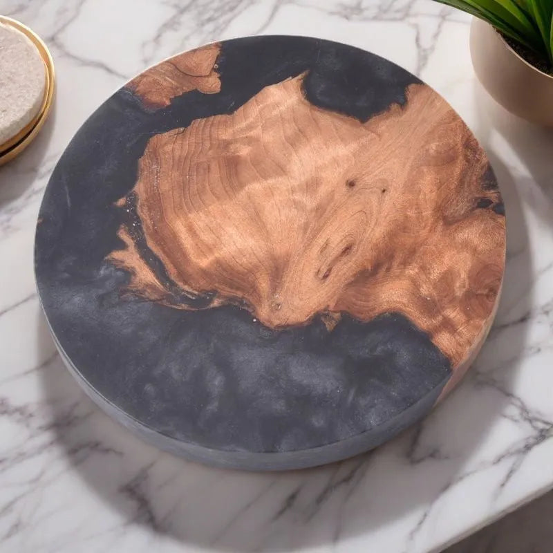 Nordic style wooden resin coaster in solid colour with tumour pattern.