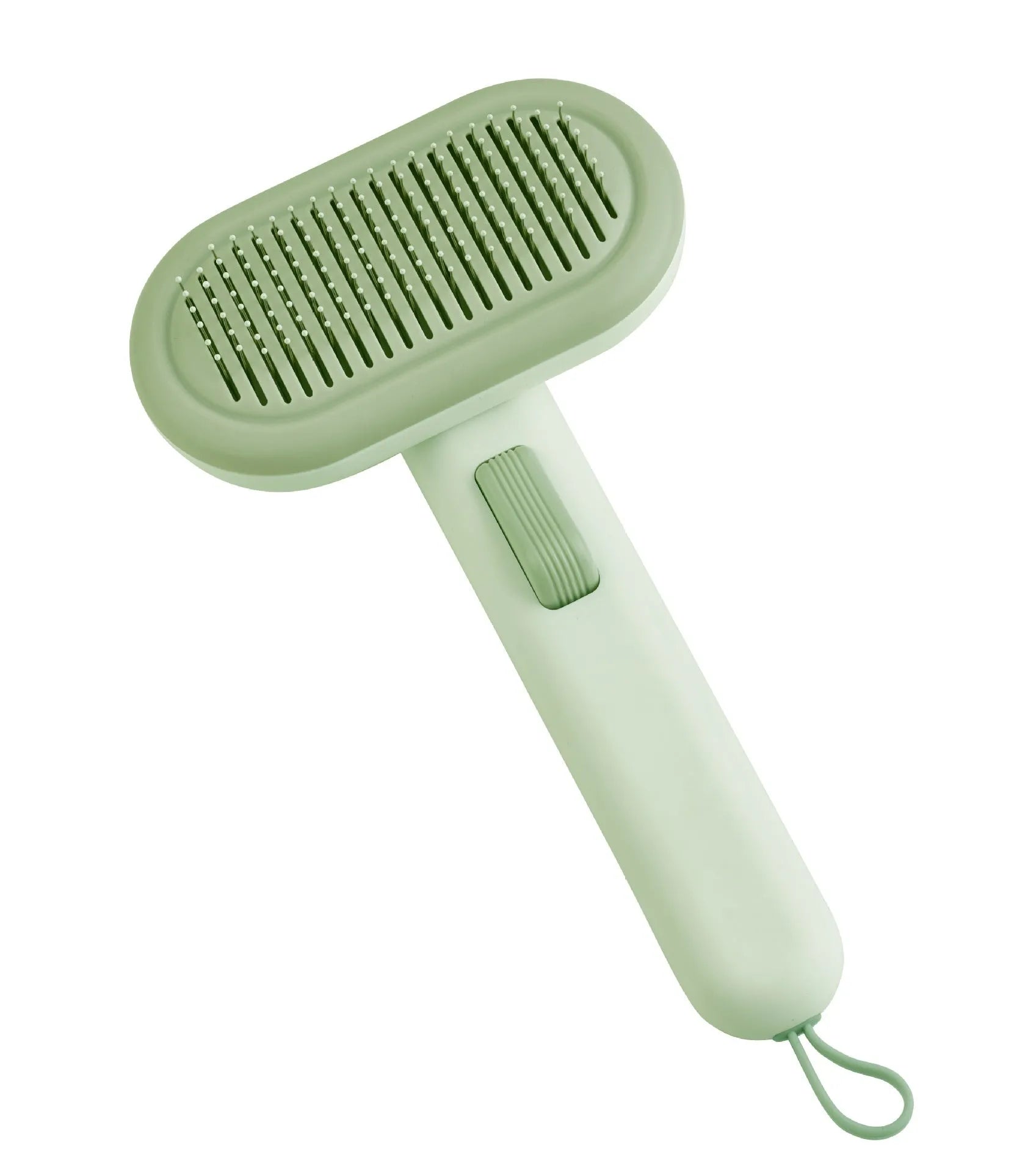 Large pet hair removal comb with stainless steel blade in light grey, green, or pink for detangling cat and dog fur