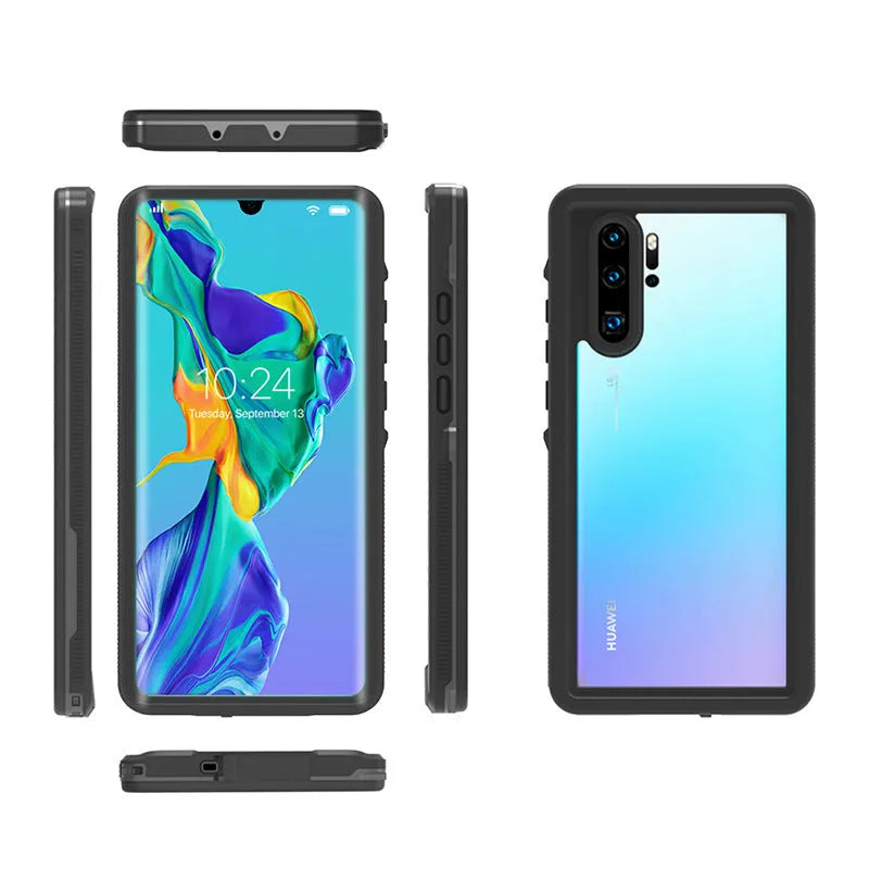 Huawei P30 series anti-drop phone case with wave point design in black and blue colour options