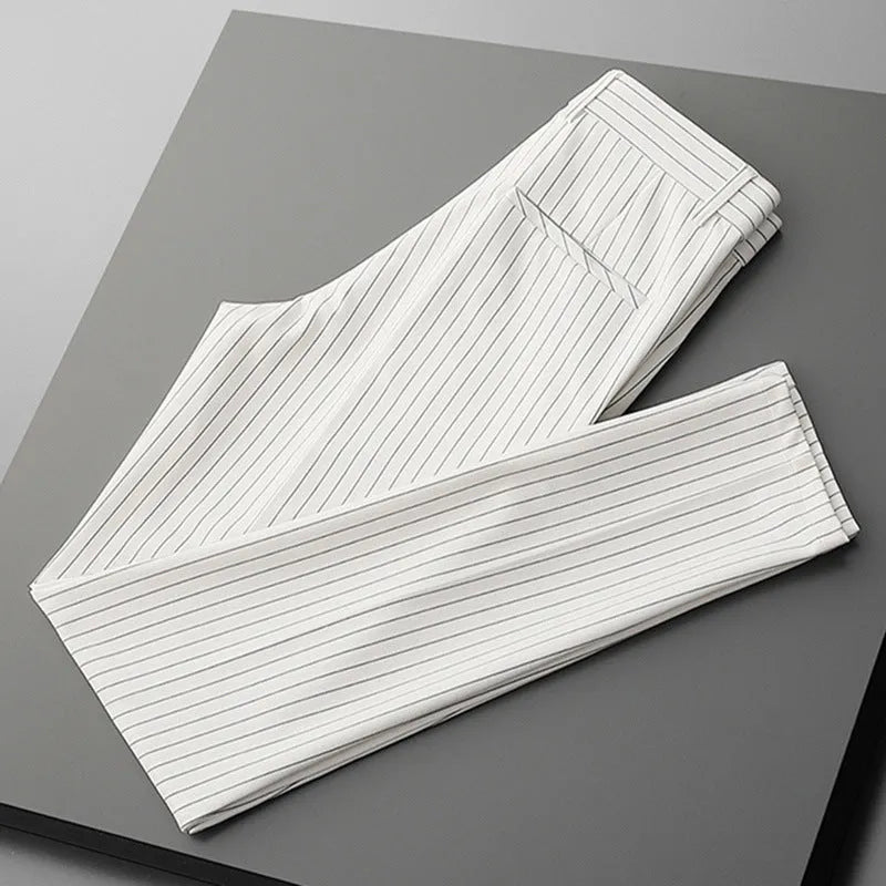 Men's loose striped suit pants in black and white cropped jeans and trousers styles