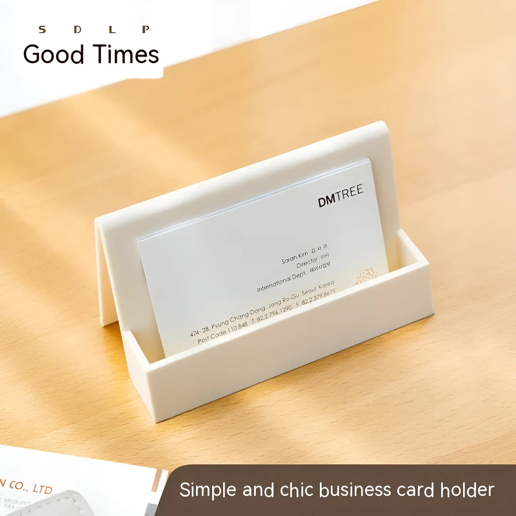 PS business card storage display stand with geometric shape, 2mm thickness, holding up to 20 cards, in brown, khaki, blue, pink or white.