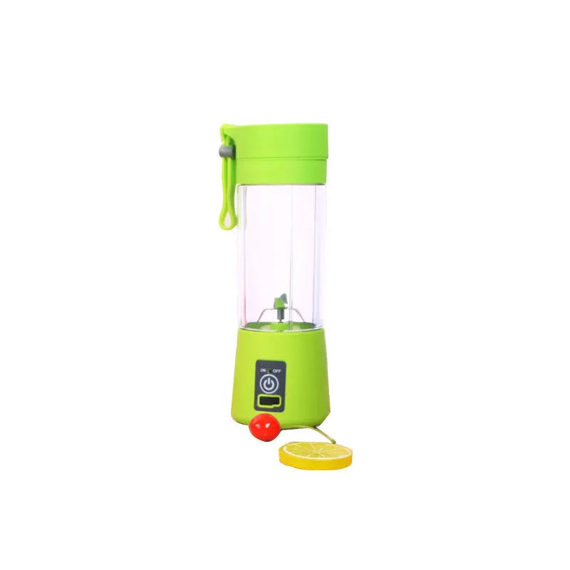 Mini USB electric citrus juicer with carry rope in pink, purple, blue, or green colours